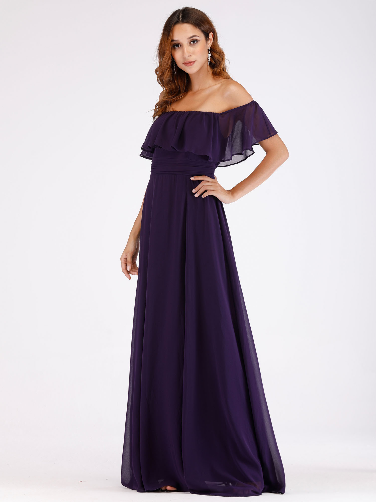 Ever-Pretty US Long Formal Dress Purple Off Shoulder Bridesmaid Ball Gown 00968