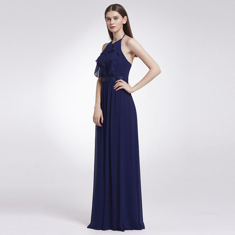 Ever-Pretty Long Bridesmaid Dresses Navy Blue Halter Pretty Formal Dresses 07201