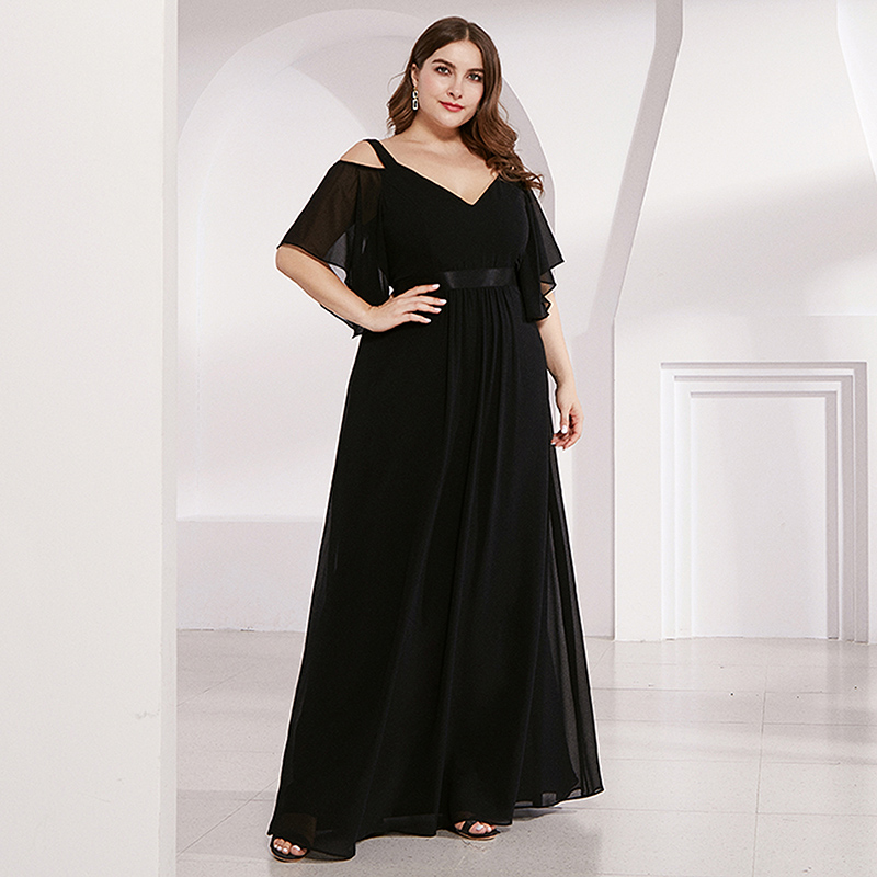 Ever-Pretty UK Black Cold Shoulder V-Neck Long Evening Prom Dress Cocktail Gowns