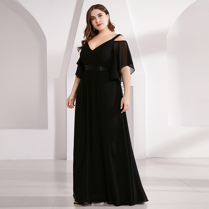 Ever-Pretty UK Black Cold Shoulder V-Neck Long Evening Prom Dress Cocktail Gowns