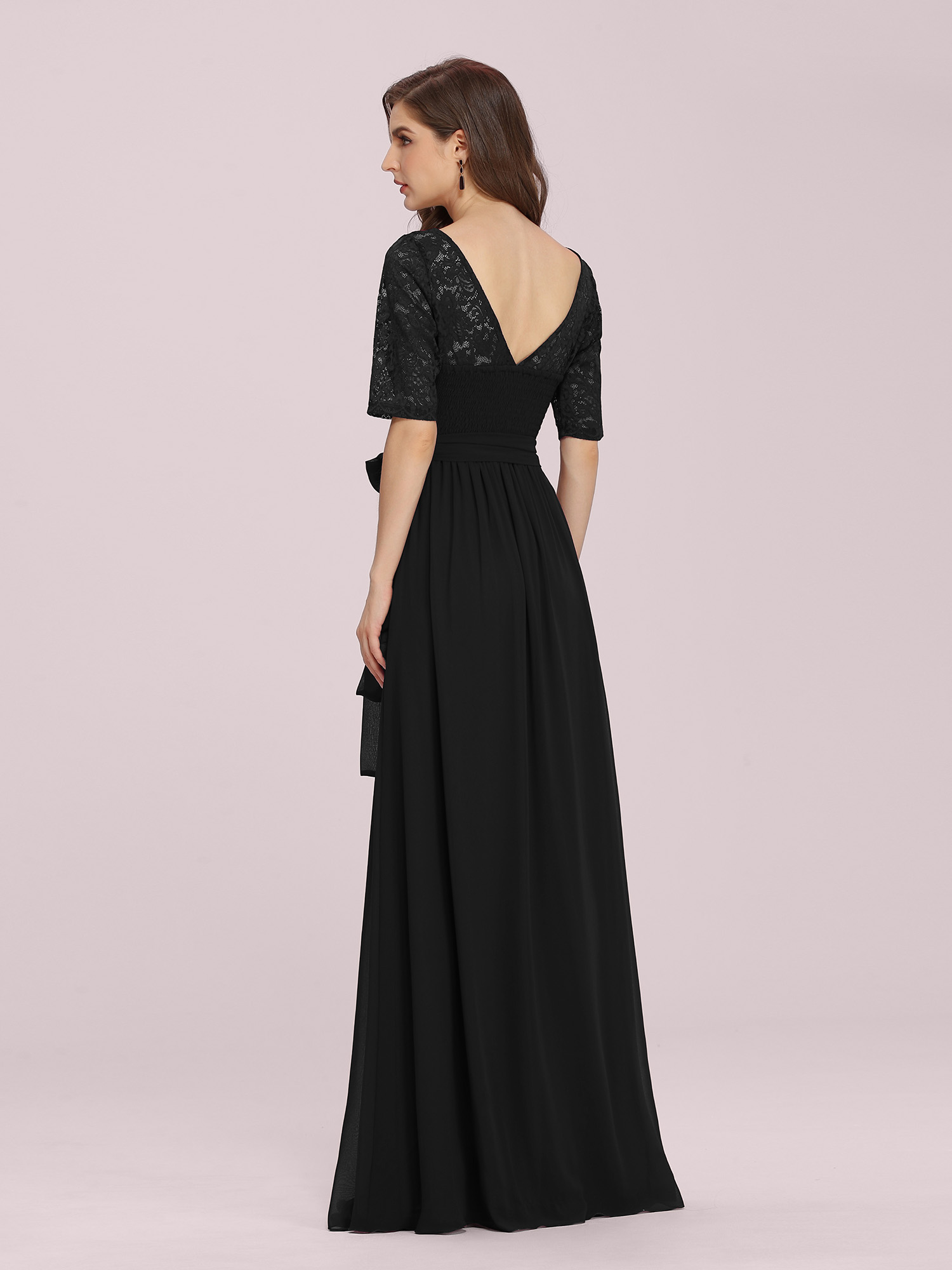 Ever-Pretty Plus Formal Gown Lace Sleeve Evening Dresses Black Mother Of Bride