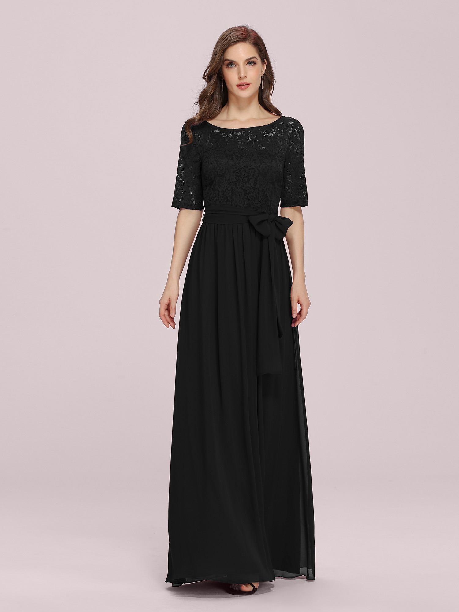 Ever-Pretty Plus Formal Gown Lace Sleeve Evening Dresses Black Mother Of Bride