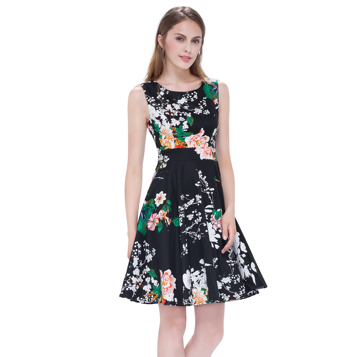 Short Sleeveless Fashion Simple Floral Prom Casual Beach Party Dresses ...