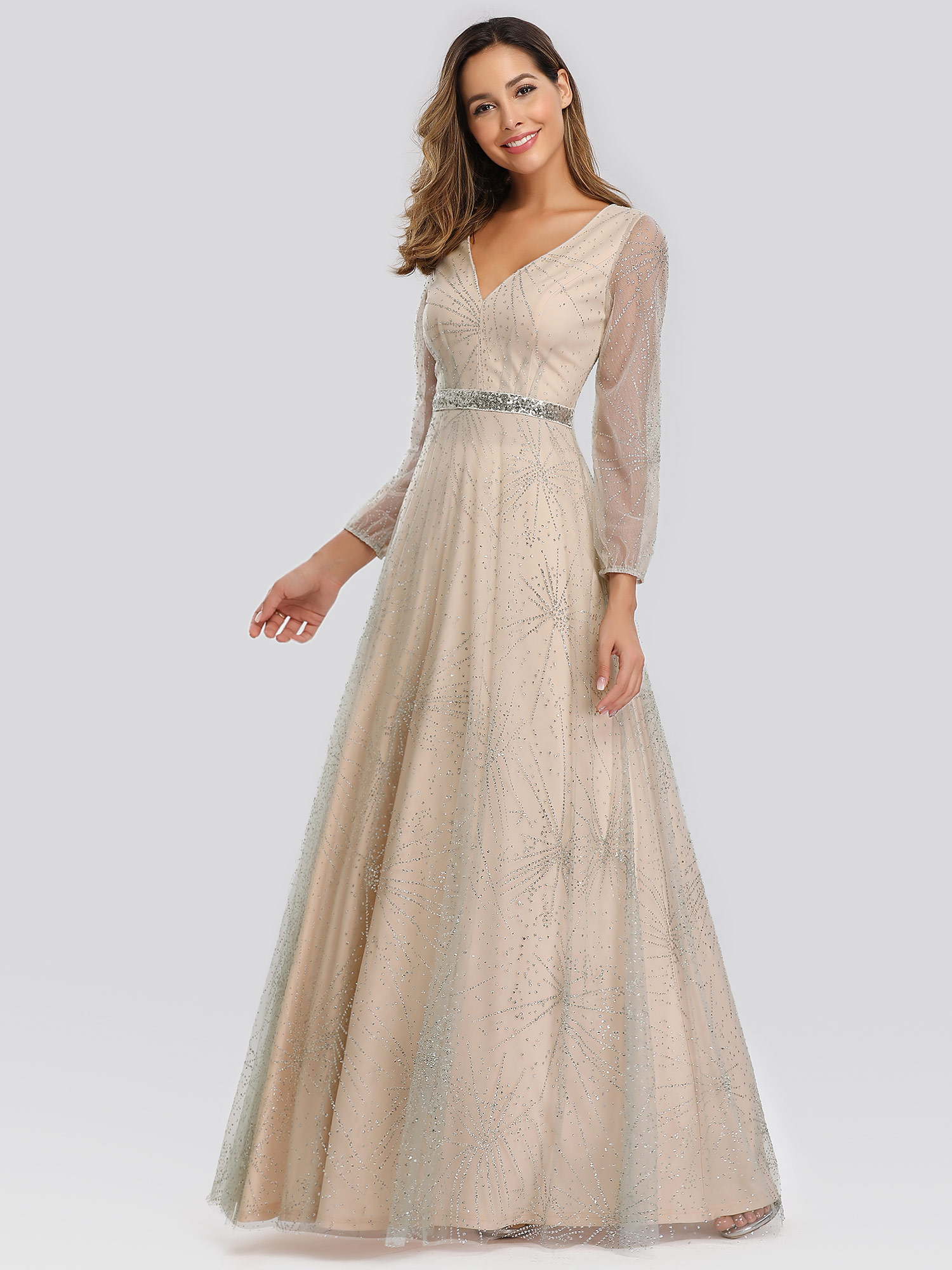Ever-Pretty A-Line V-neck Bridesmaid Dress Long Sleeve Cocktail Ball Gown 00844