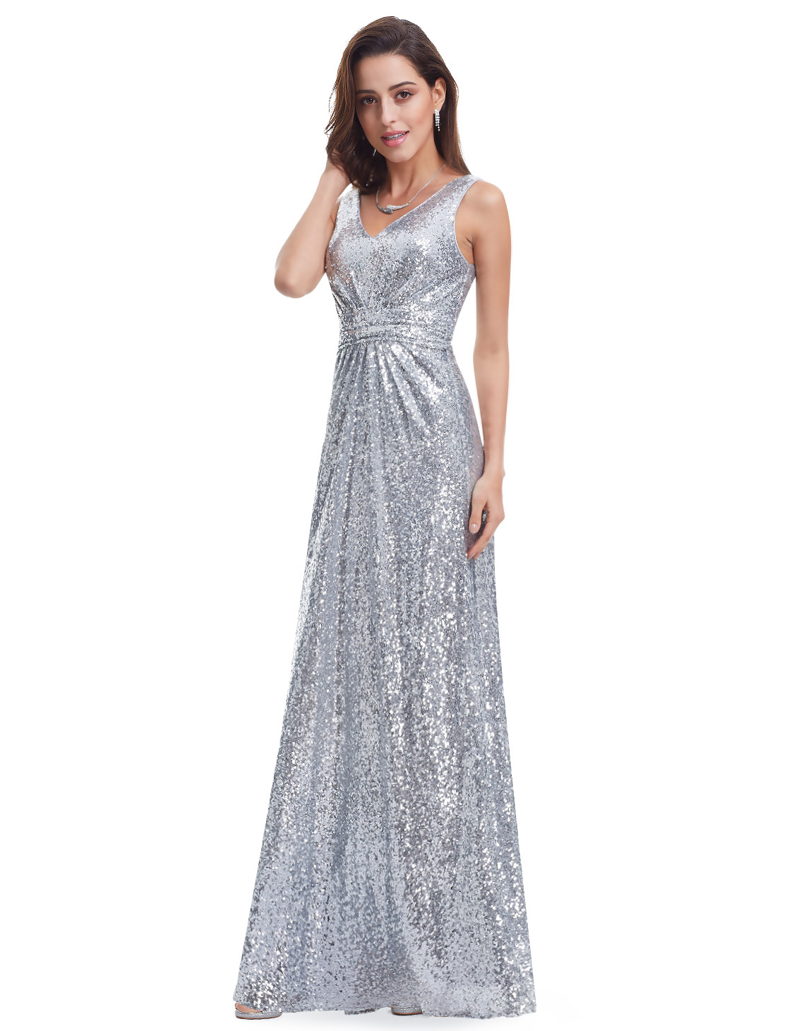 deep v neck one shoulder sequins decorated evening dress