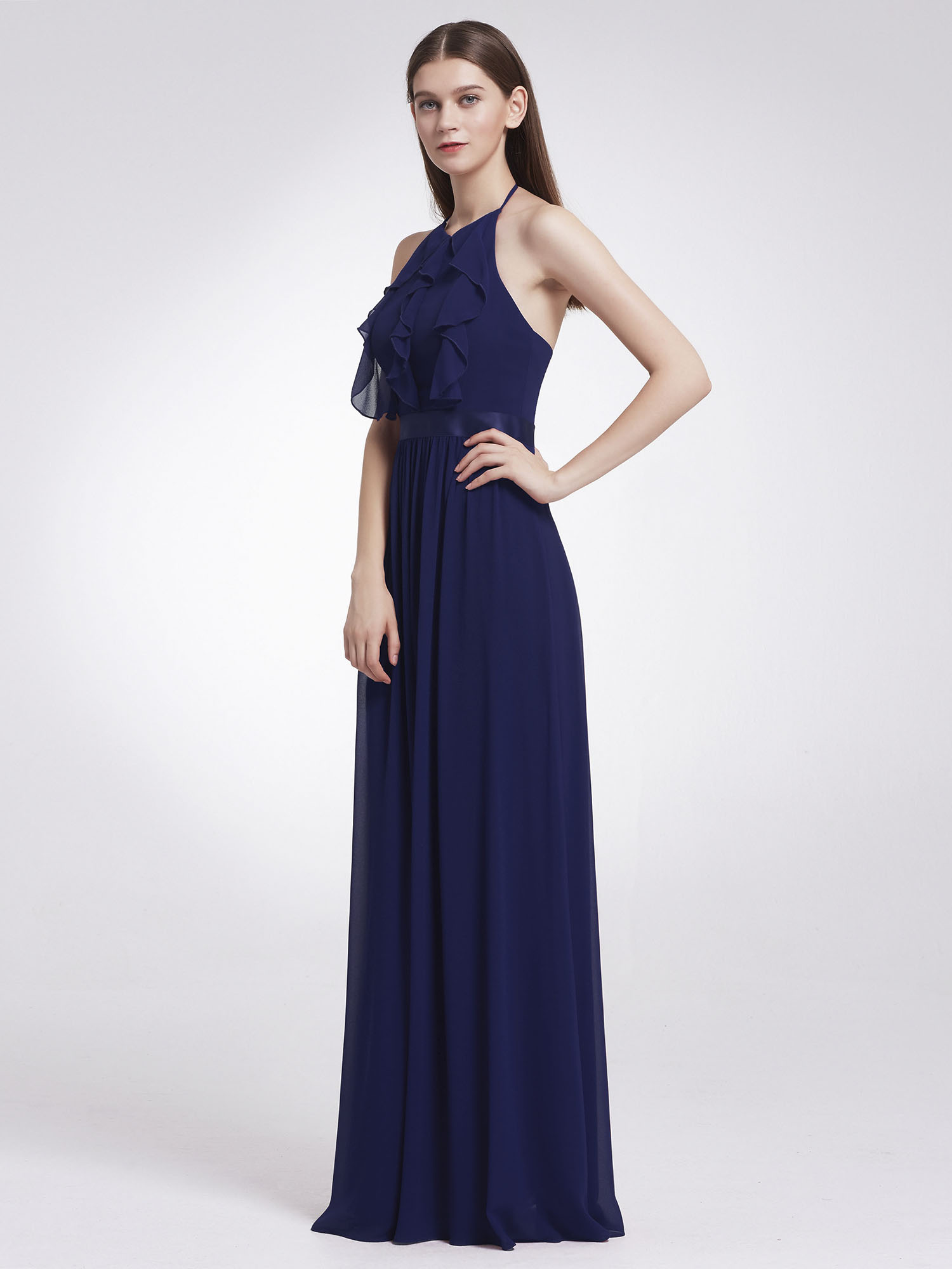 Blue Chiffon Halter Wedding Dresses