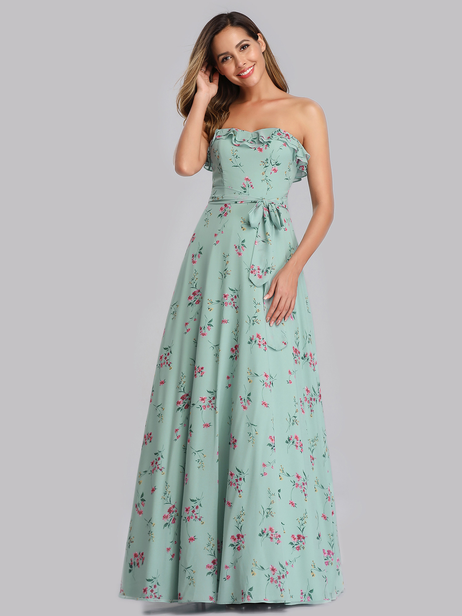Green Floral Bridesmaid Dress
