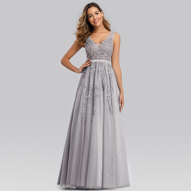 Ever-Pretty US Mesh A-Line Cocktail Dress Long Floral Embroidery Holiday Gowns