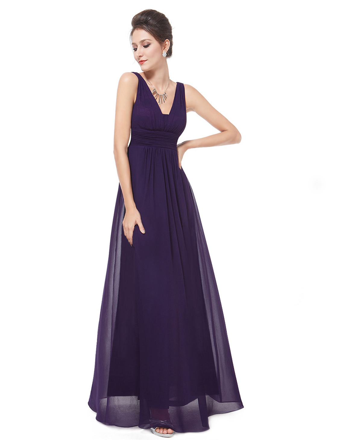 Women’s Strapless Chiffon Ball Gown – Ankle-Length Formal Dress – Solid, Size L – Wedding/Prom/Cocktail