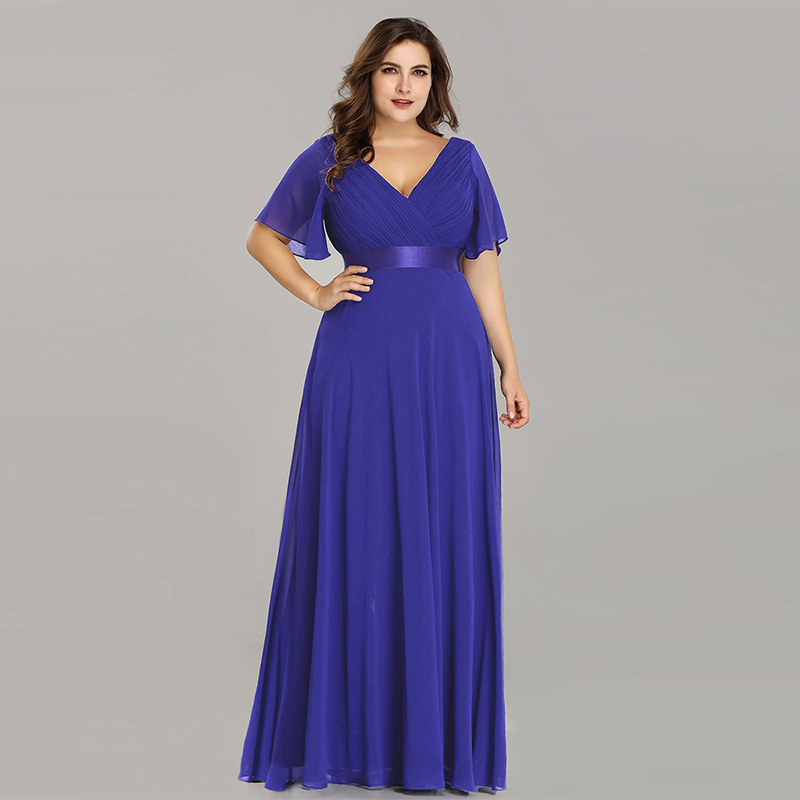 Ever-Pretty US Plus V-neck Bridesmaid Dress Full Length Chiffon Ball Gowns  09890