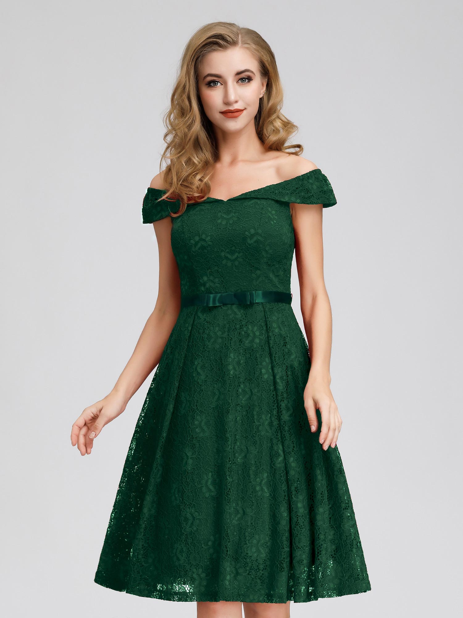 Ever-pretty Short Green Lace Cocktail Party Dress Cap Sleeve Green