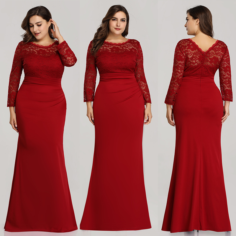 Ever-Pretty-Plus-Size-Long-Formal-Cocktail-Gown-Lace-Fishtail-Party-Prom-Dress