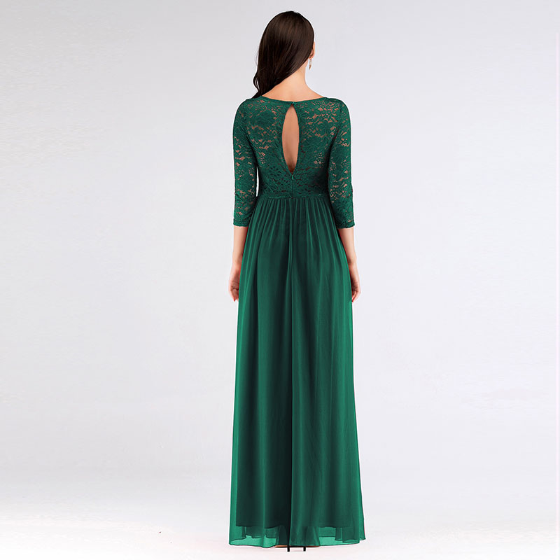 2019 Dark Green Lace Chiffon Long Modest Bridesmaid Dresses With cap sleeve A line Country 
